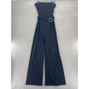 White House Black Market Jumpsuit Womens Medium Black Wide Leg Strapless Stretch